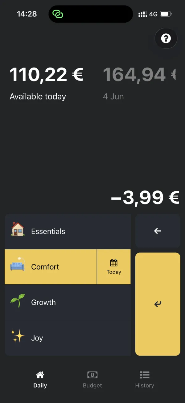 Spendpace lifestyle categories screen
